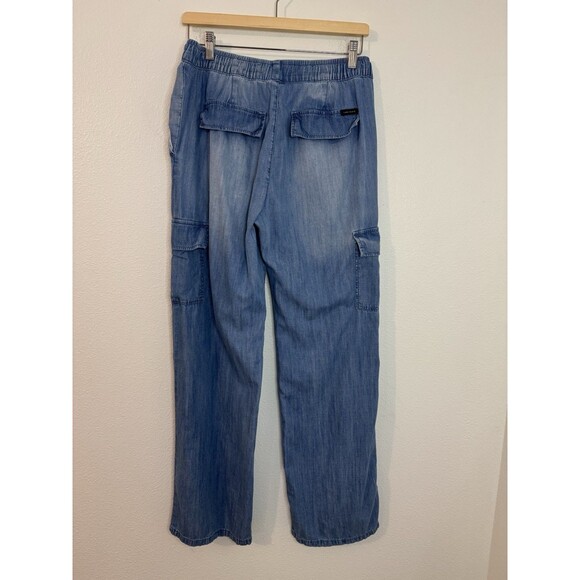 Sanctuary Cargo Pants Utility Womens M Chambray Wide Leg Pull On Blue Lyocell - Picture 3 of 7
